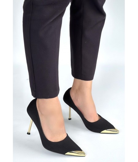 Alis Siyah Saten Stiletto ayakkabı