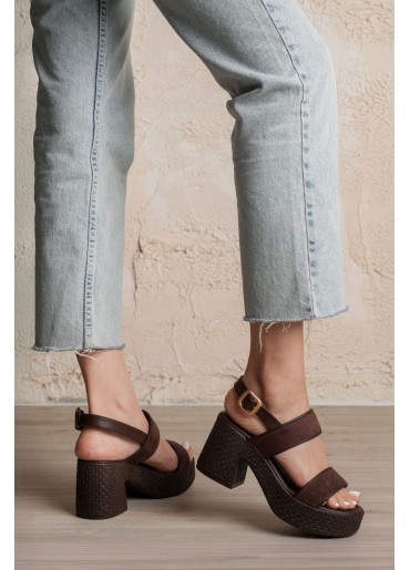 Wowi Kahverengi Süet Topuklu Sandalet