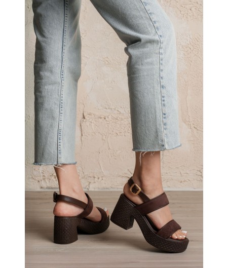 Wowi Kahverengi Süet Topuklu Sandalet