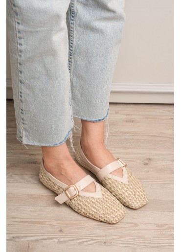 Ponti Bej Cilt Hasır Detaylı Babet Ayakkabı