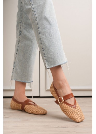 Ponti Taba Cilt Hasır Detaylı Babet Ayakkabı