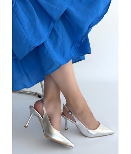 Kentay Gri Cilt Topuklu Ayakkabı