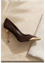 Alis Kahverengi Saten Stiletto ayakkabı