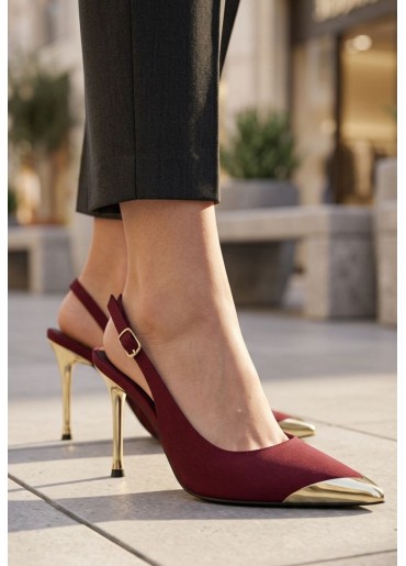 Puen Bordo Saten Stiletto Ayakkabı