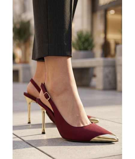 Puen Bordo Saten Stiletto Ayakkabı