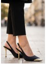 Puen Siyah Saten Stiletto Ayakkabı