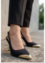 Puen Siyah Saten Stiletto Ayakkabı