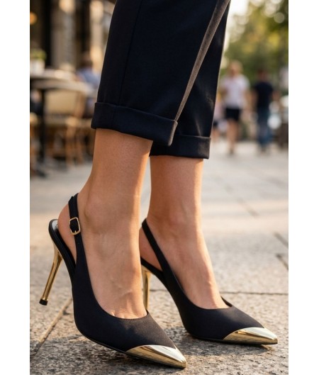 Puen Siyah Saten Stiletto Ayakkabı