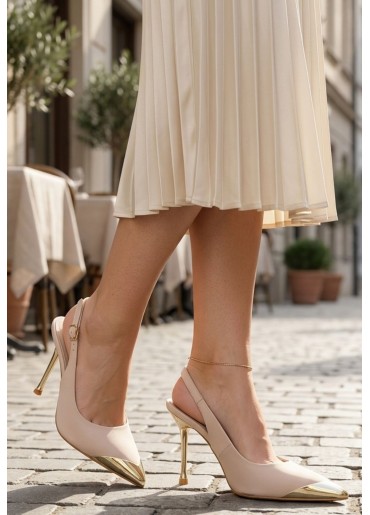 Puen Bej Saten Stiletto Ayakkabı