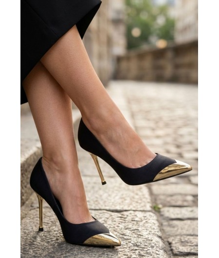 Norji Siyah Saten Stiletto Ayakkabı