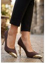 Norji Kahverengi Saten Stiletto Ayakkabı