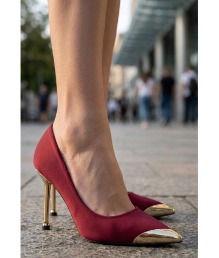 Norji Bordo Saten Stiletto Ayakkabı