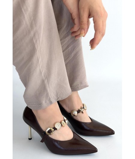Conne Kahverengi Cilt Stiletto Ayakkabı