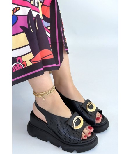 Gwon Siyah Cilt Dolgu Topuk Sandalet Gwon Siyah Cilt Dolgu Topuk Sandalet